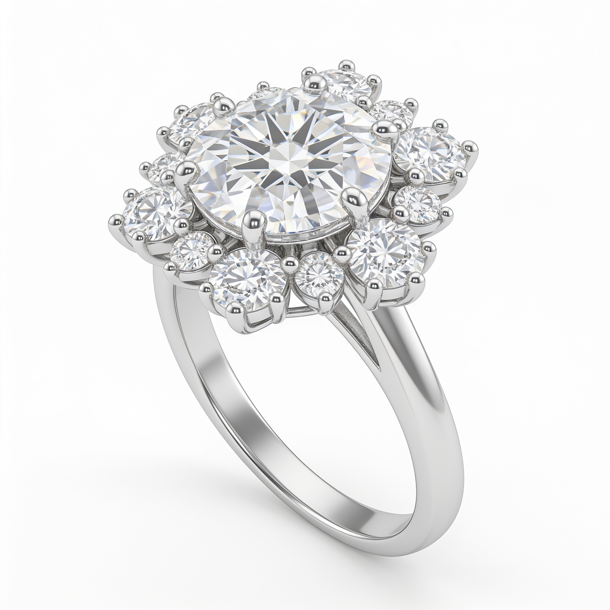 1.01 Ct Lab Created Diamond Round Floral Halo Ring in 14K Fine Gold