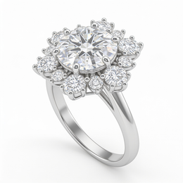 1.01 Ct Lab Created Diamond Round Floral Halo Ring in 18K Fine Gold