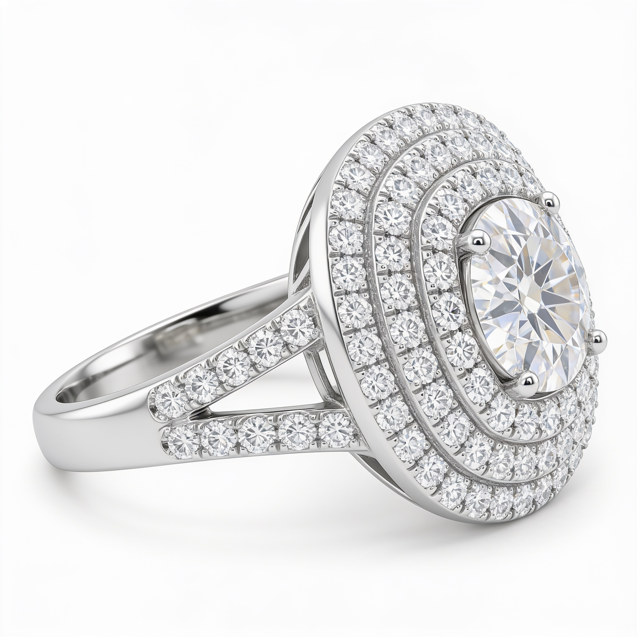 1.20 Ct Lab Created Diamond Multi-Halo Statement Ring in 14K Fine Gold – VVS1 Secondary image