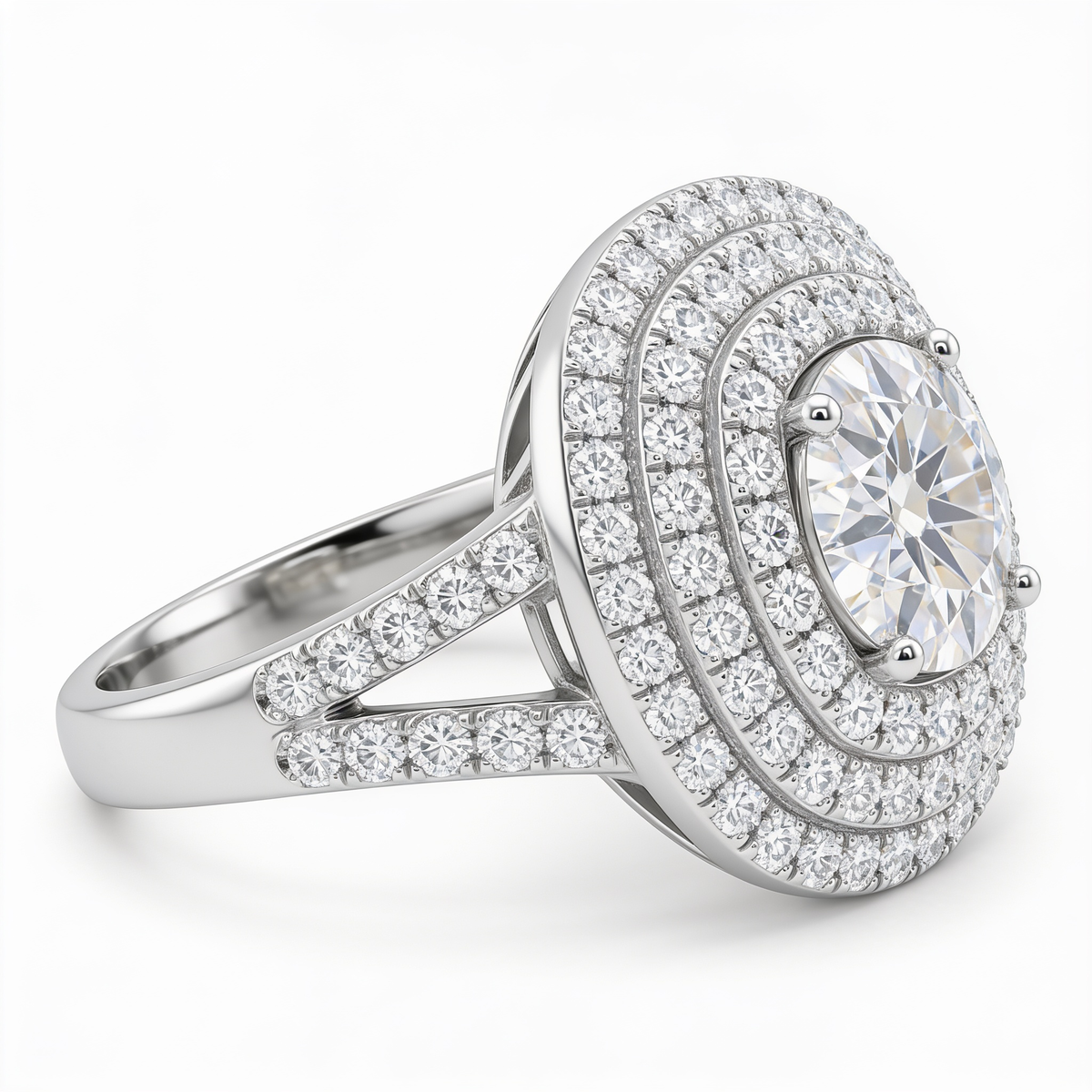 1.20 Ct Lab Created Diamond Multi-Halo Statement Ring in 14K Fine Gold – VVS1