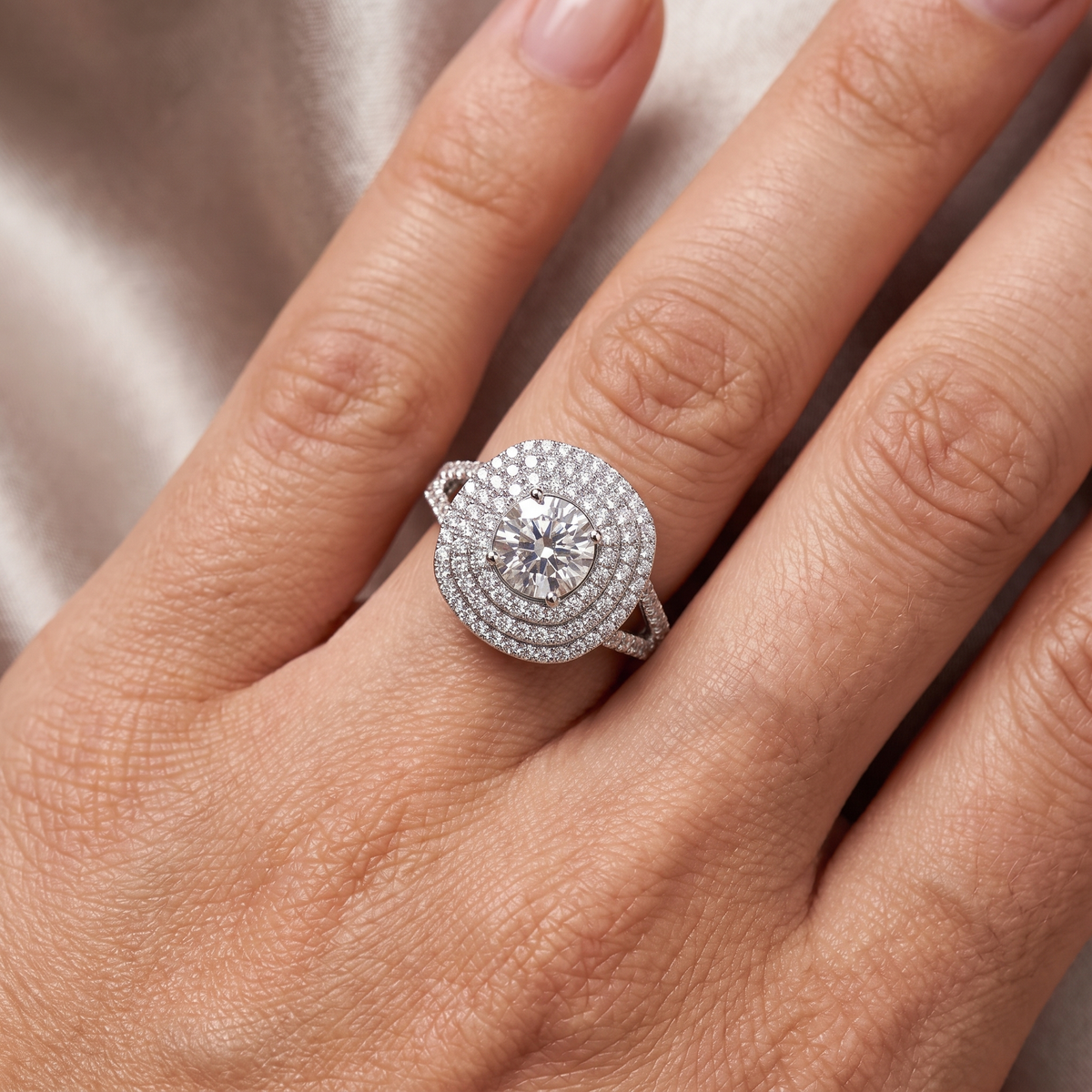 1.20 Ct Lab Created Diamond Multi-Halo Statement Ring in 14K Fine Gold – VVS1