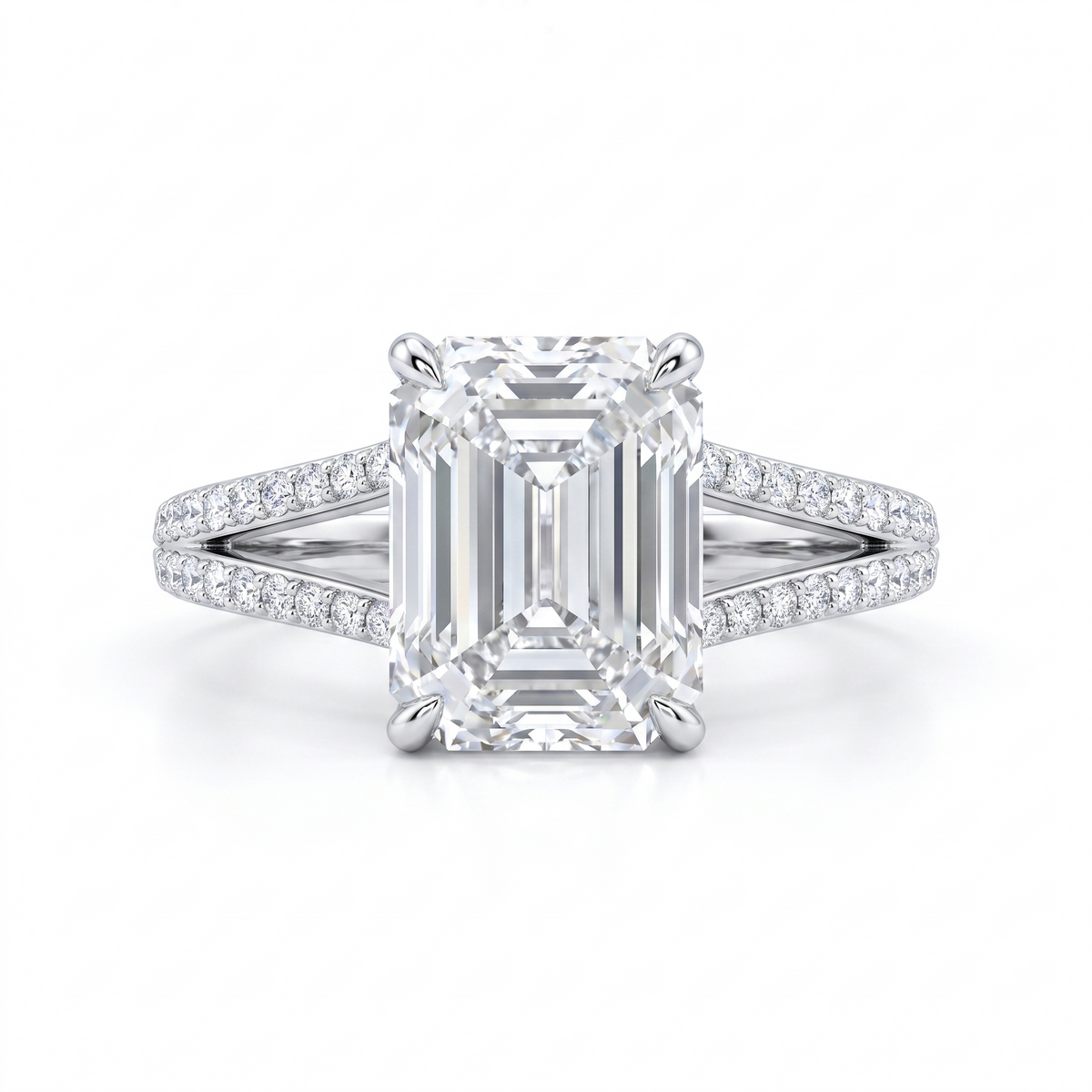 3.00 Ct Lab Created Diamond Emerald-Cut Split Shank Ring in 14K Fine Gold Main image