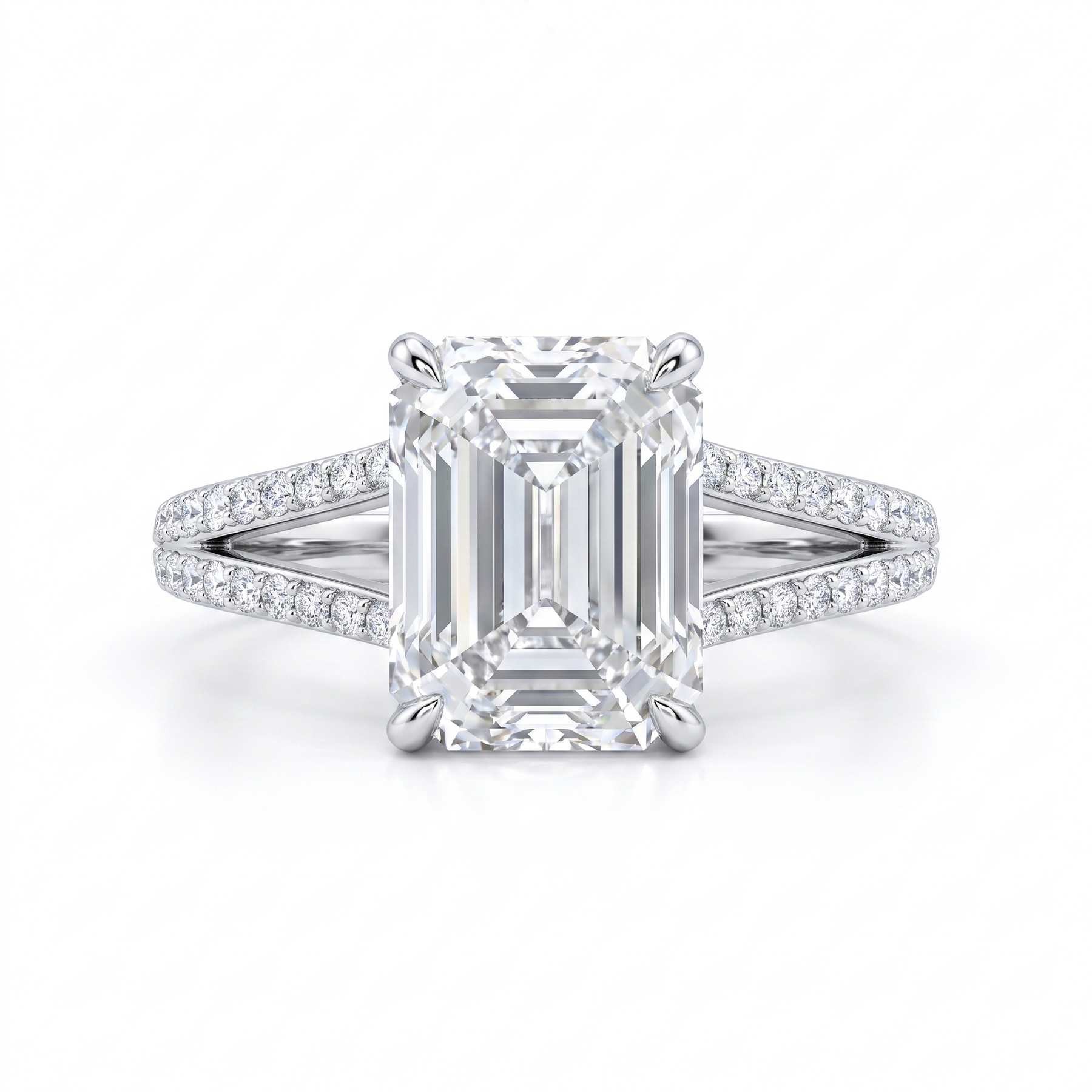 3.00 Ct Lab Created Diamond Emerald-Cut Split Shank Ring in 18K Fine Gold