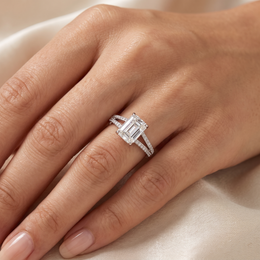 3.00 Ct Lab Created Diamond Emerald-Cut Split Shank Ring in 18K Fine Gold