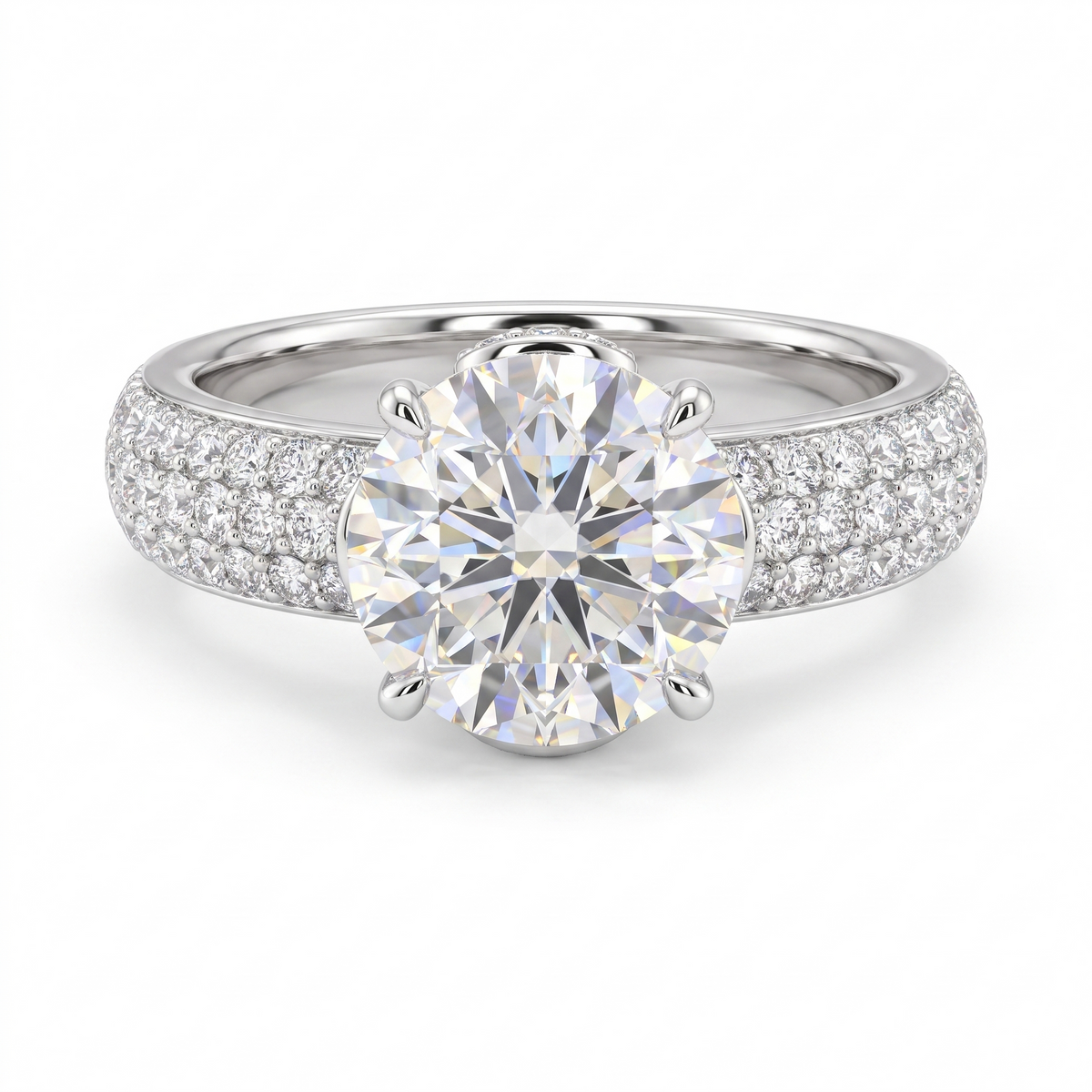 1.20 Ct VVS1 Lab Created Diamond Round Brilliant Pavé Ring in 14K Fine Gold