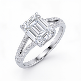 3.00 Ct Lab Created Diamond Emerald-Cut Split Shank Ring in 18K Fine Gold