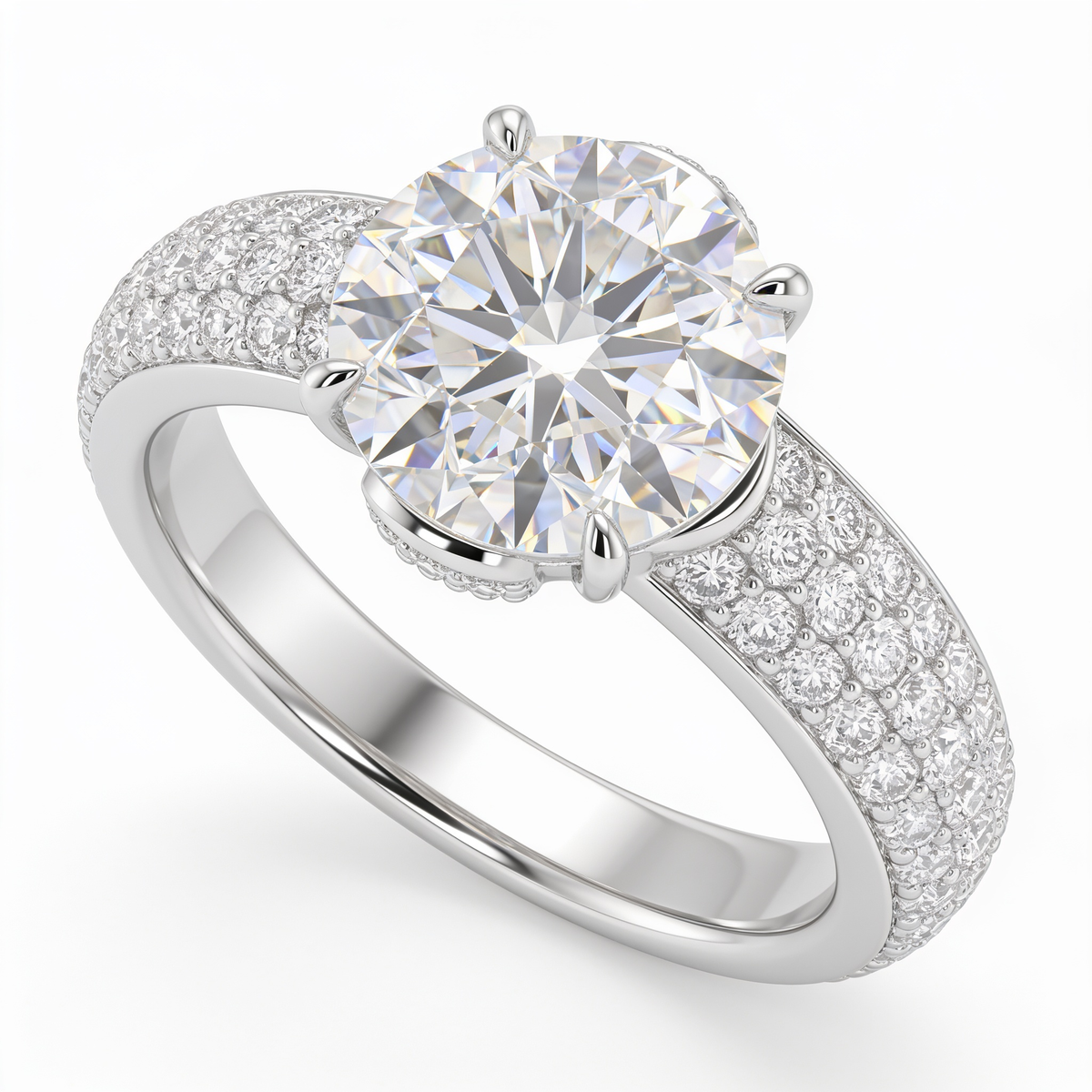 1.20 Ct VVS1 Lab Created Diamond Round Brilliant Pavé Ring in 14K Fine Gold Main image