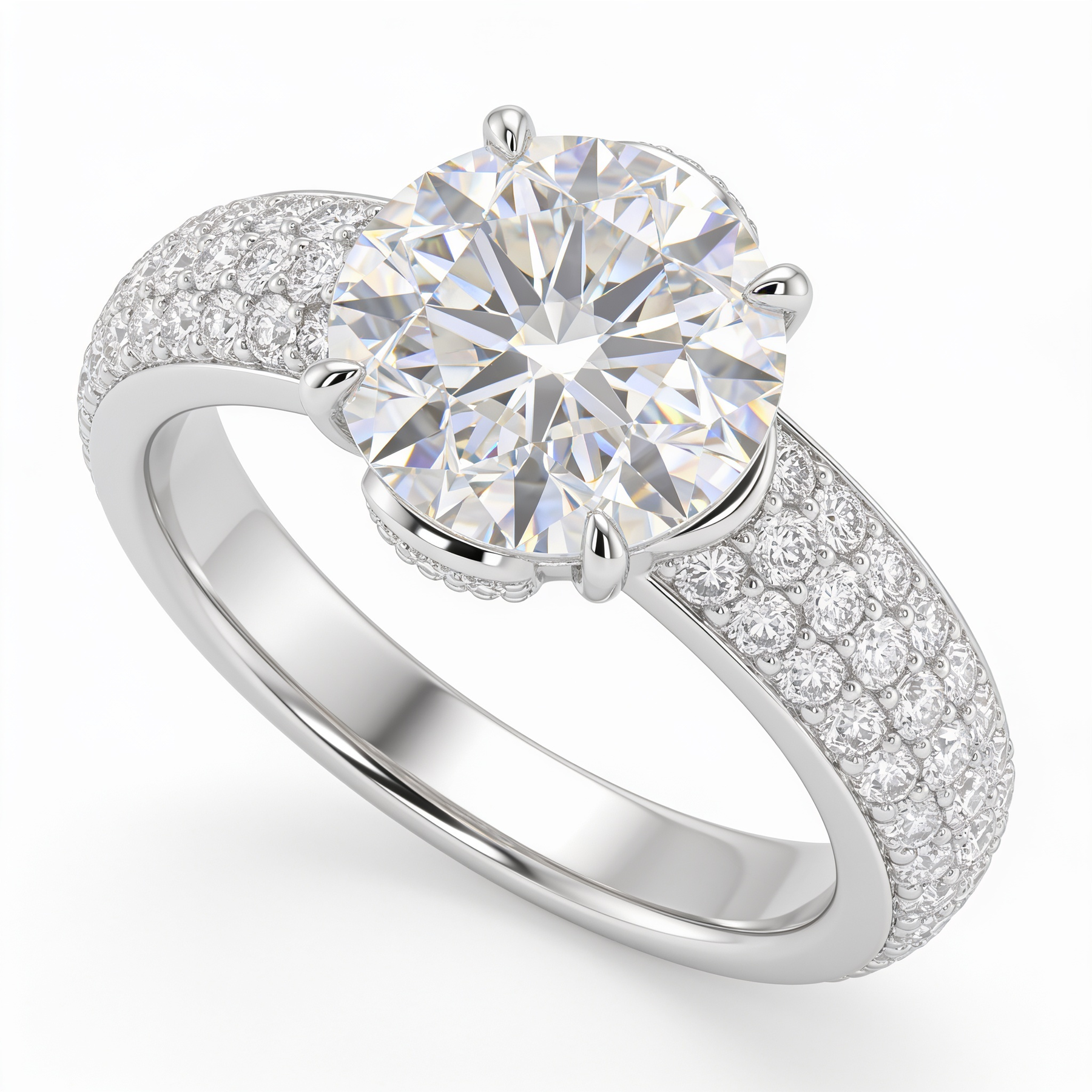 1.20 Ct VVS1 Lab Created Diamond Round Brilliant Pavé Ring in 18K Fine Gold