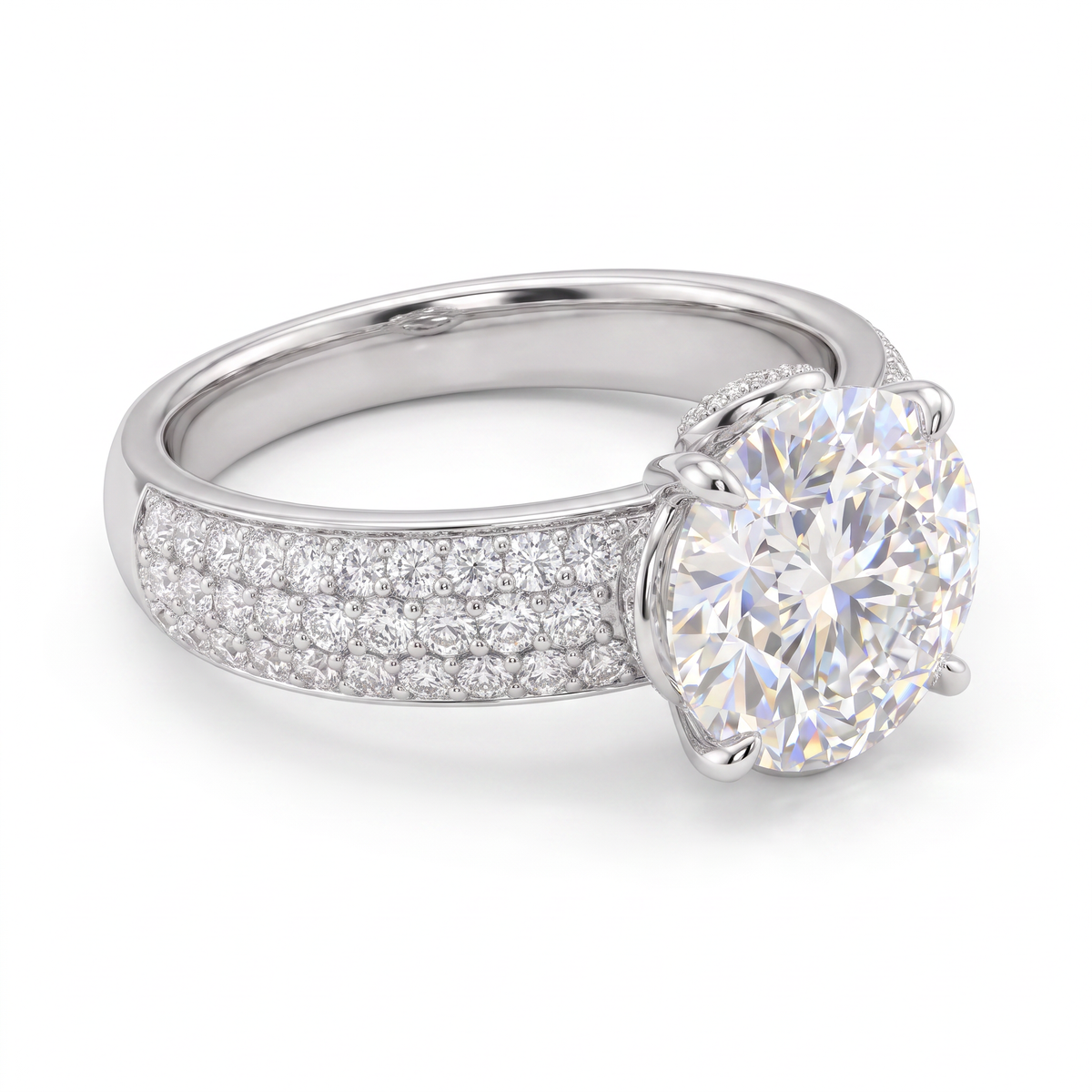 1.20 Ct VVS1 Lab Created Diamond Round Brilliant Pavé Ring in 14K Fine Gold