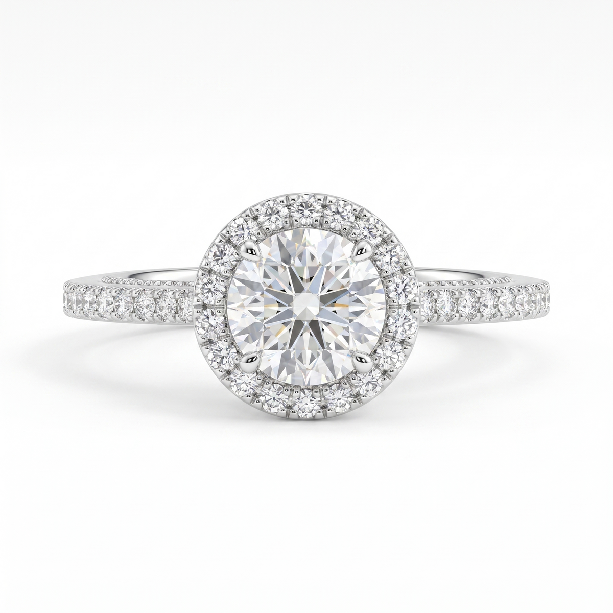 0.95 Ct VVS1 Lab Created Diamond Oval Halo Ring in 14K Fine Gold