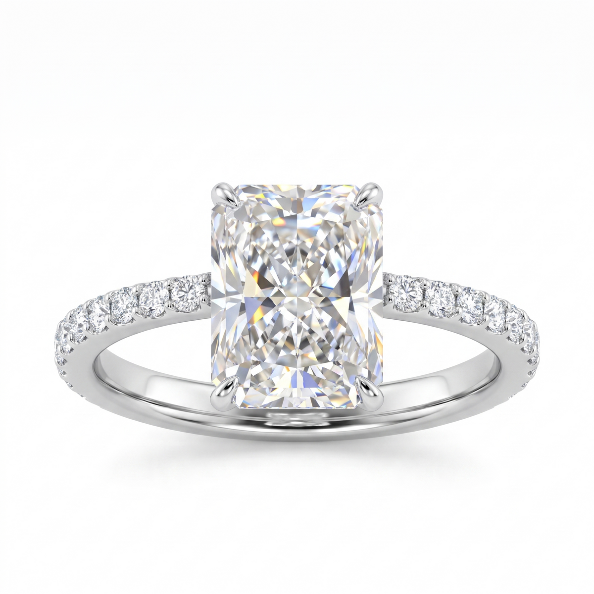 3.00 Ct Lab Created Diamond Radiant-Cut Pavé Ring in 14K Fine Gold