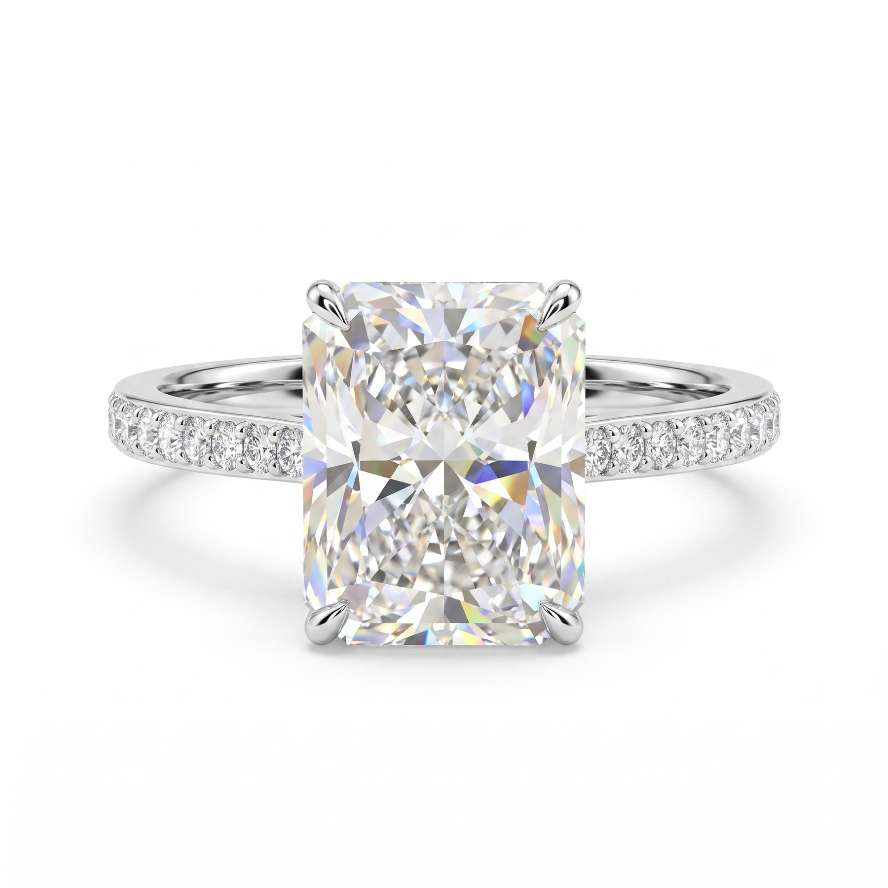 3.00 Ct Lab Created Diamond Radiant-Cut Pavé Ring in 14K Fine Gold
