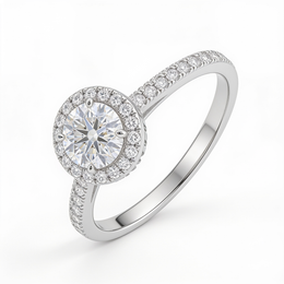 0.95 Ct VVS1 Lab Created Diamond Oval Halo Ring in 18K Fine Gold