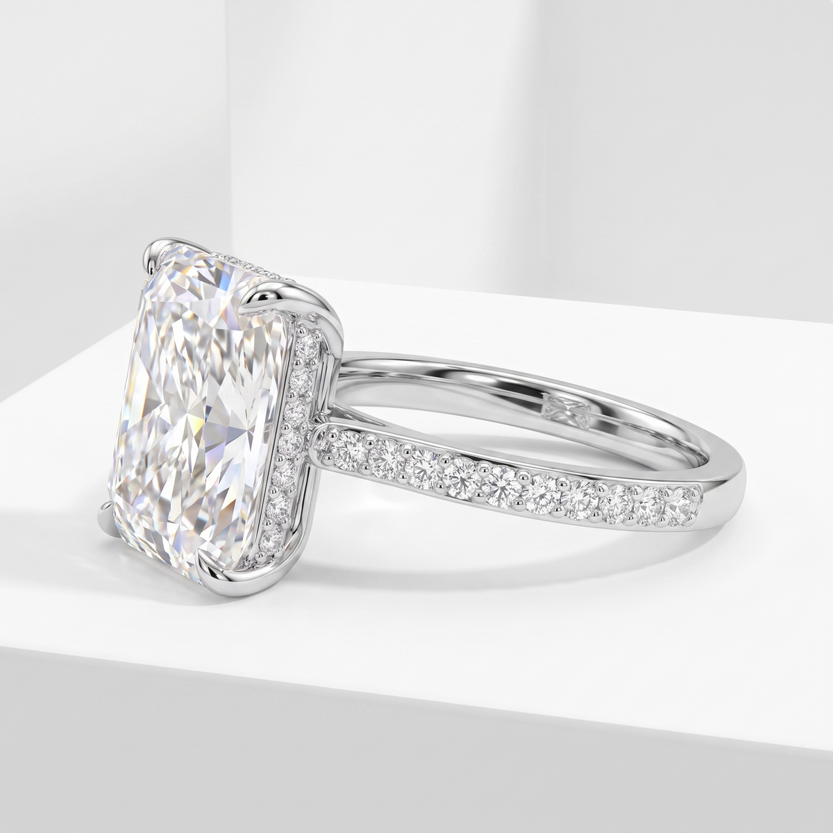 3.00 Ct Lab Created Diamond Radiant-Cut Pavé Ring in 14K Fine Gold