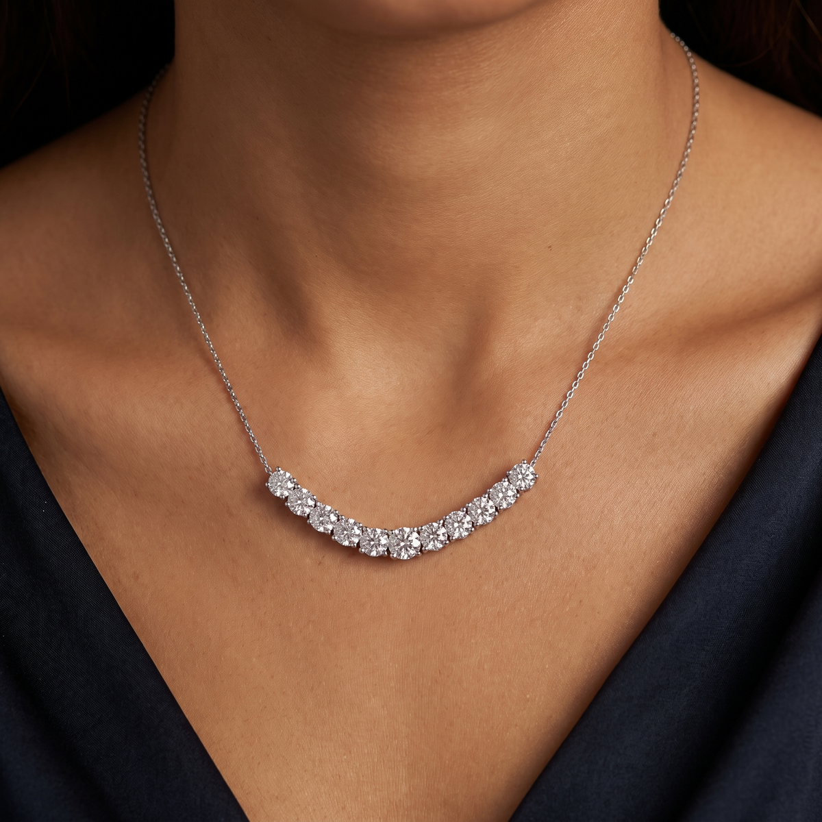 3.78 Ct Lab Created Diamond Graduated Round Necklace in 14K Fine Gold