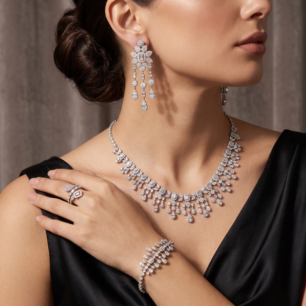 American Diamond Complete Bridal Jewelry Set in 925 Sterling Silver