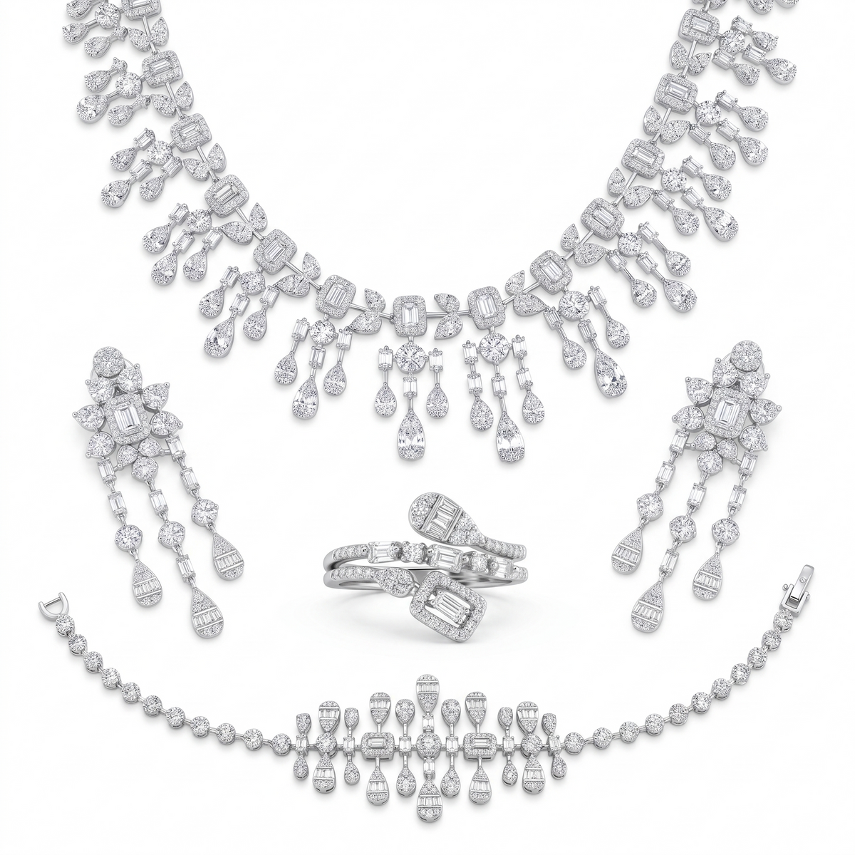 American Diamond Complete Bridal Jewelry Set in 925 Sterling Silver Main image