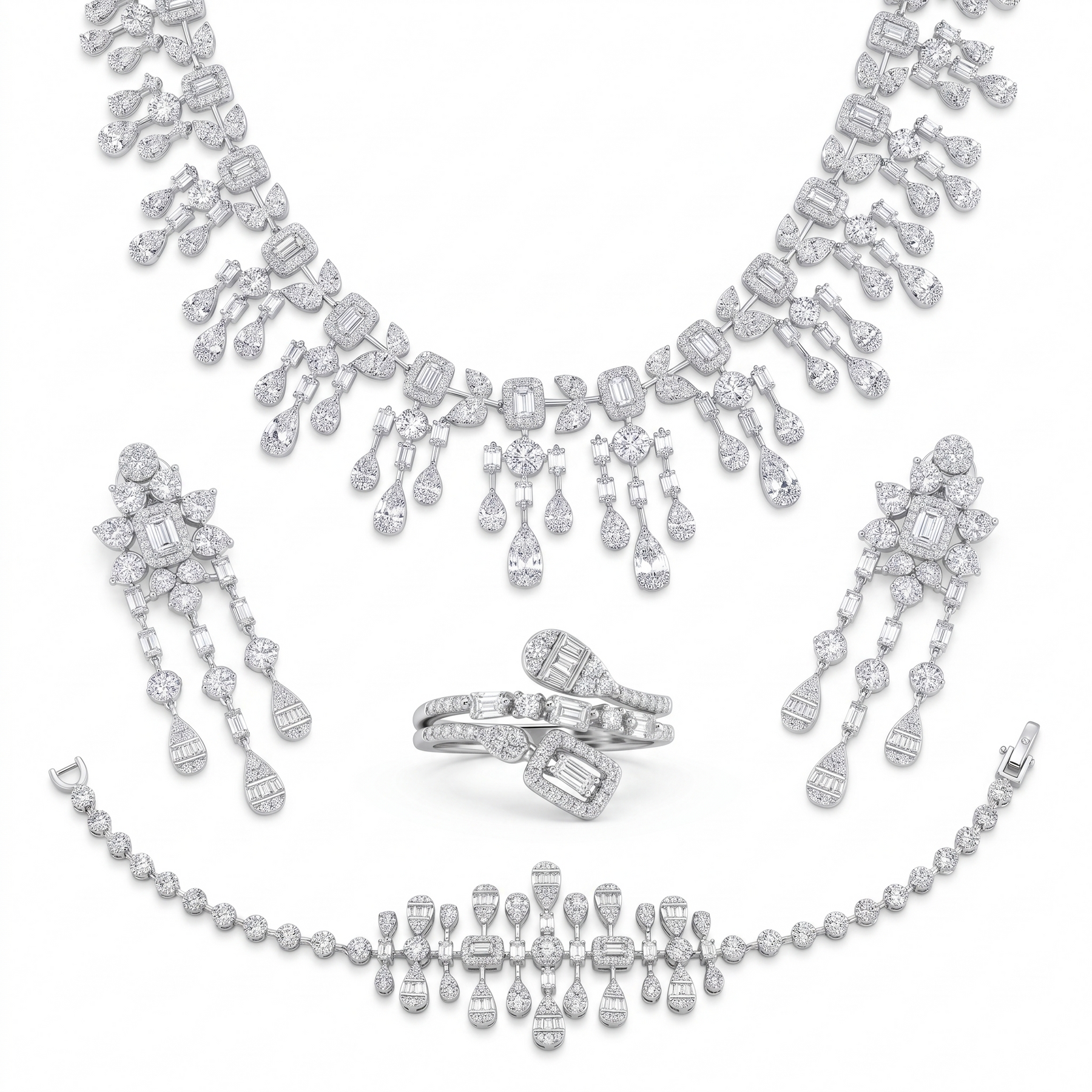 American Diamond Complete Bridal Jewelry Set in 925 Sterling Silver
