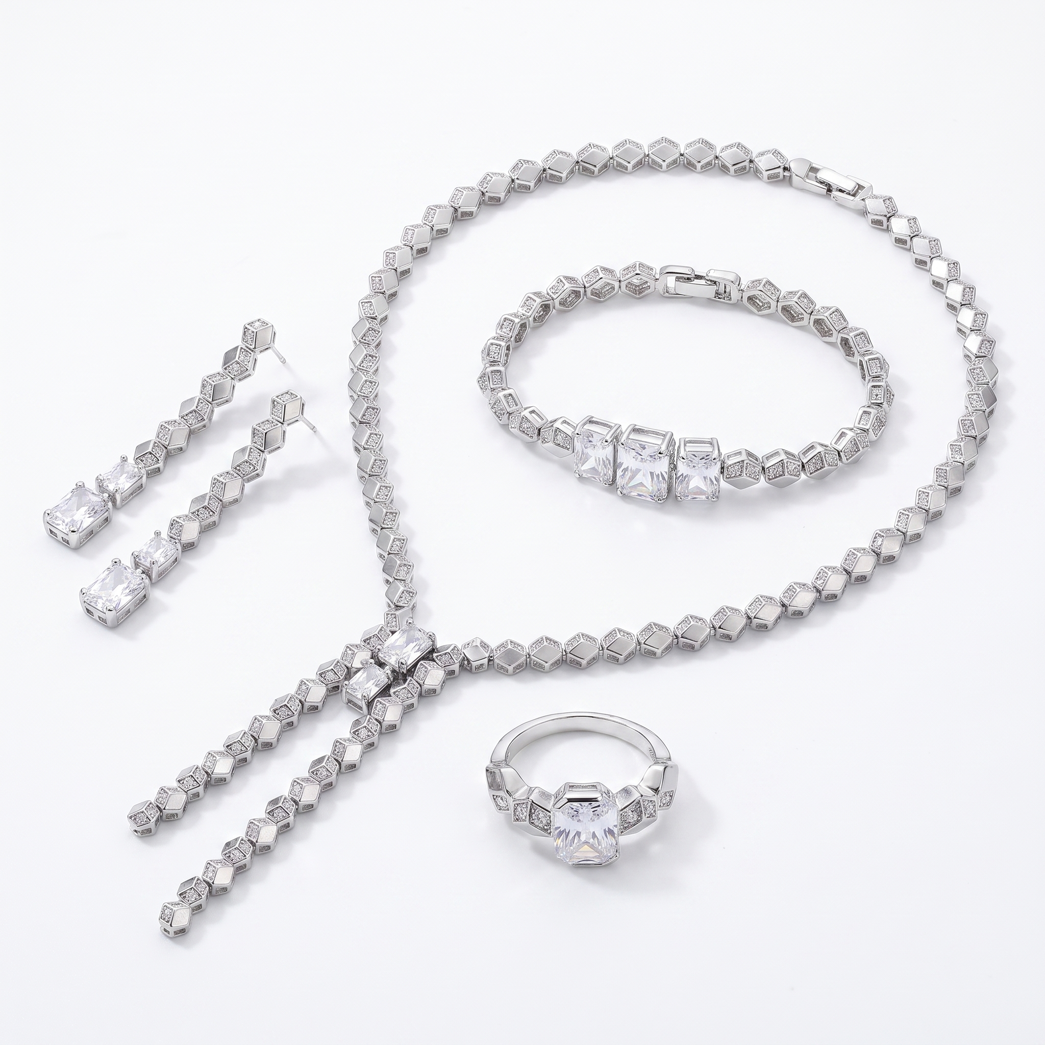 American Diamond Geometric Complete Jewelry Set in 925 Sterling Silver Secondary image
