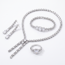 American Diamond Geometric Complete Jewelry Set in 925 Sterling Silver