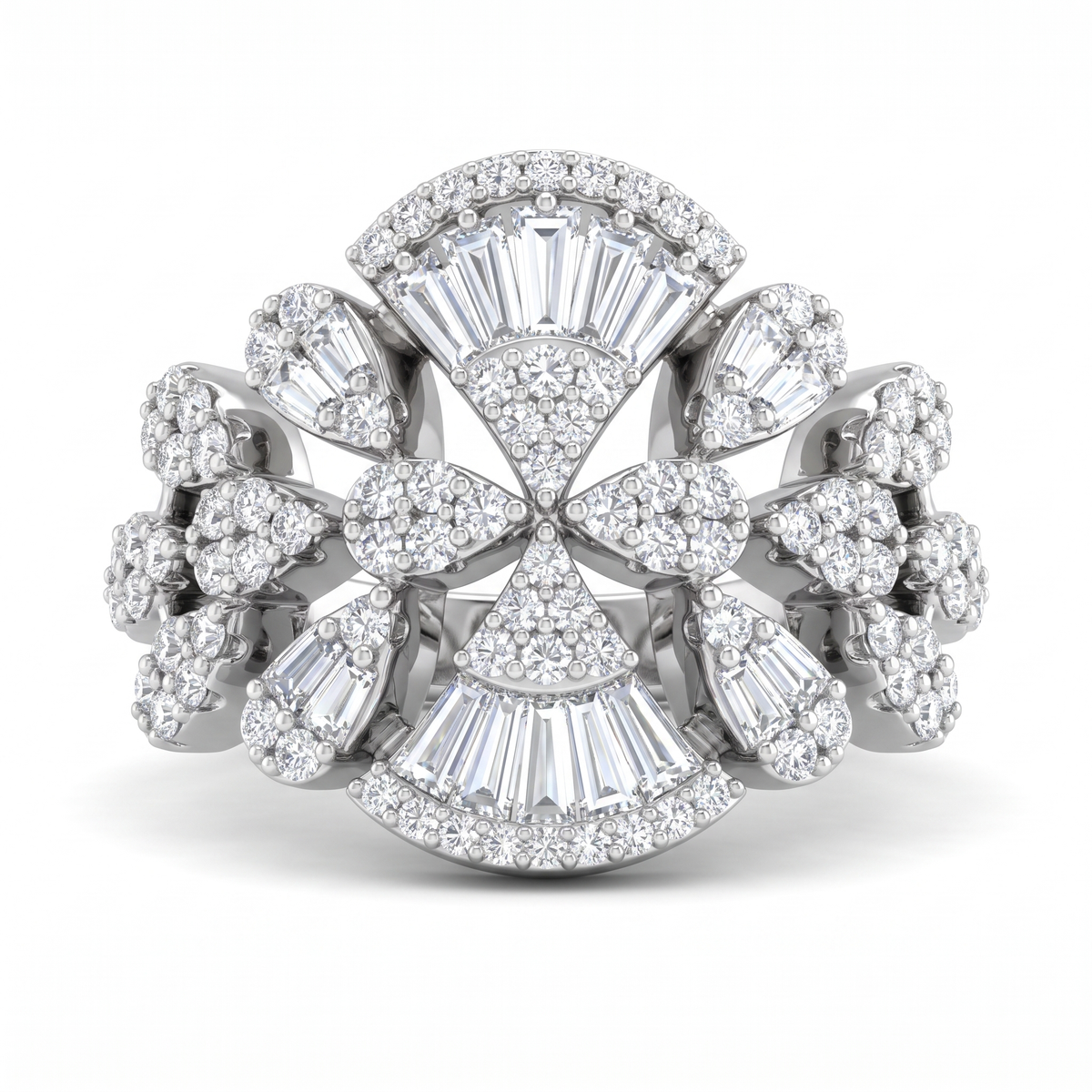 American Diamond Fan-Drop Complete Jewelry Set in 925 Sterling Silver