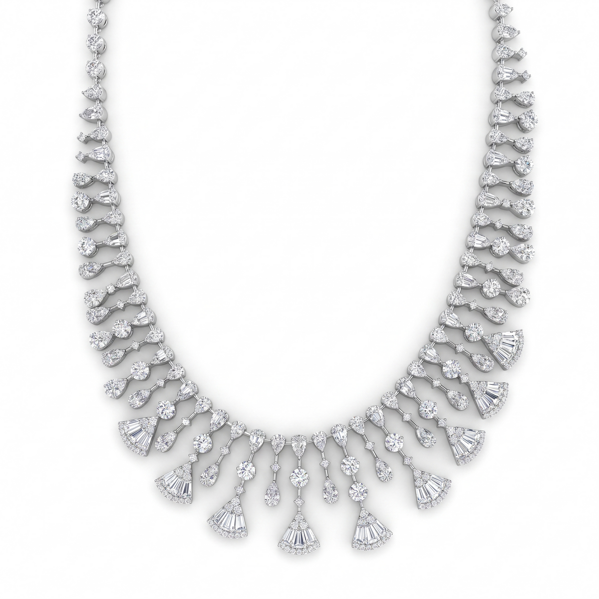 American Diamond Fan-Drop Complete Jewelry Set in 925 Sterling Silver