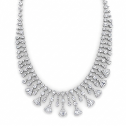 American Diamond Fan-Drop Complete Jewelry Set in 925 Sterling Silver