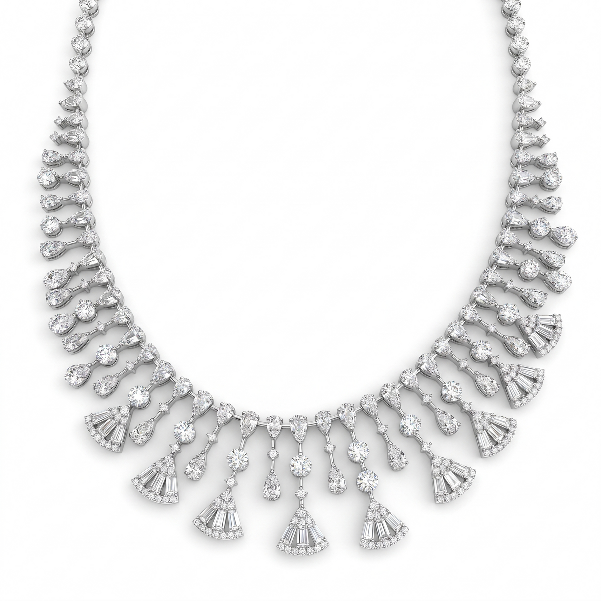 American Diamond Fan-Drop Complete Jewelry Set in 925 Sterling Silver