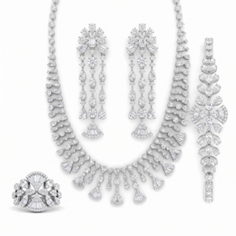 American Diamond Fan-Drop Complete Jewelry Set in 925 Sterling Silver