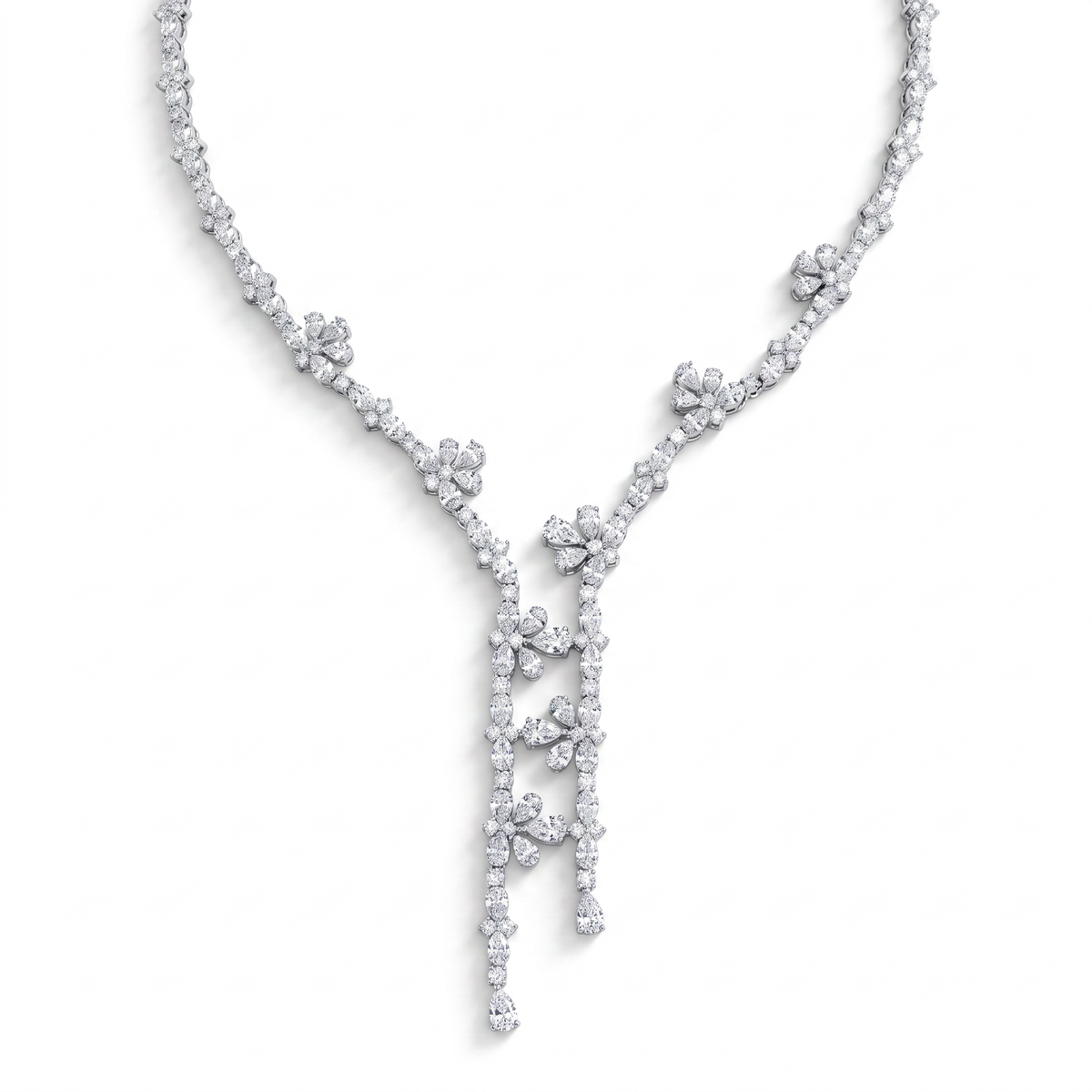 American Diamond Floral Drop Complete Jewelry Set in 925 Sterling Silver