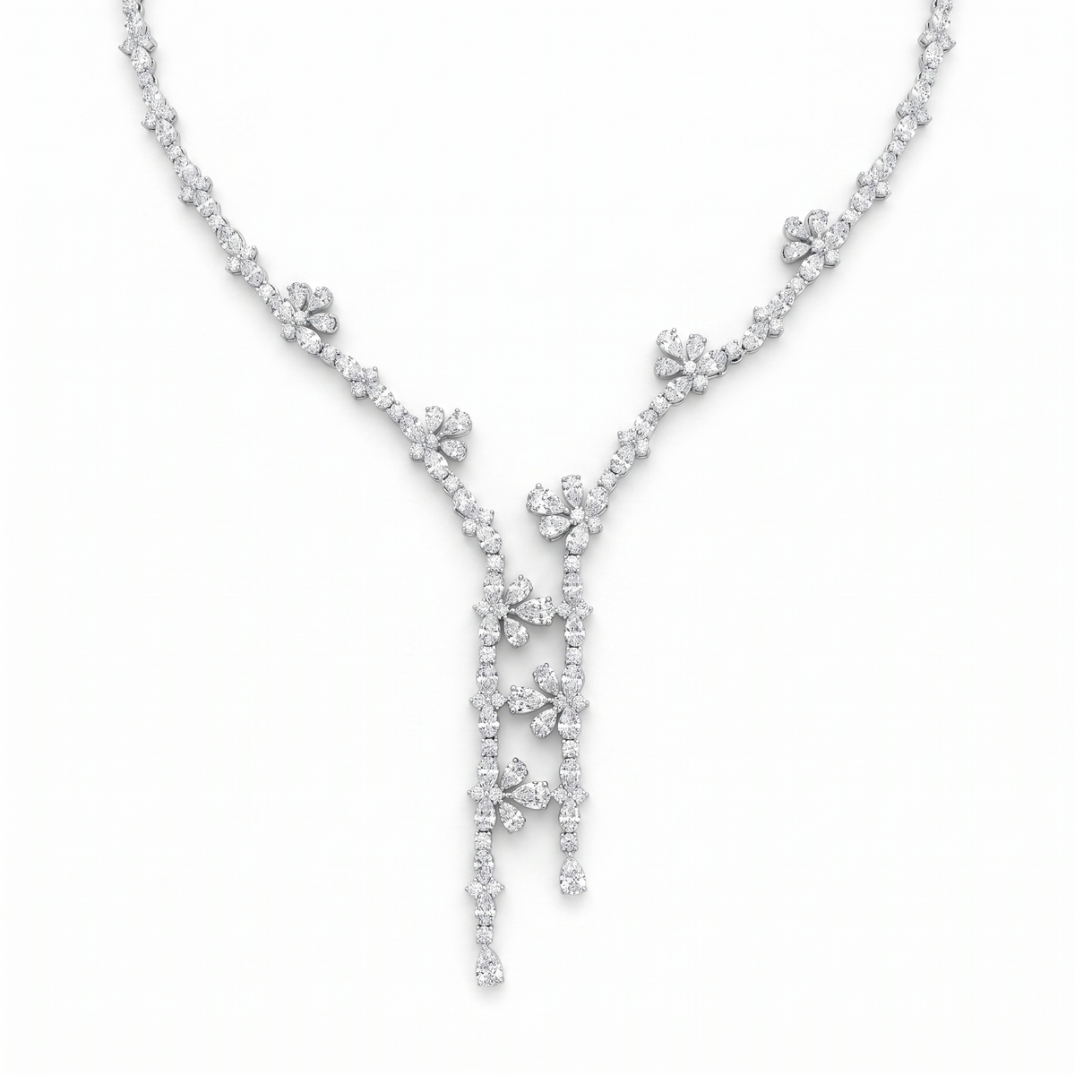 American Diamond Floral Drop Complete Jewelry Set in 925 Sterling Silver