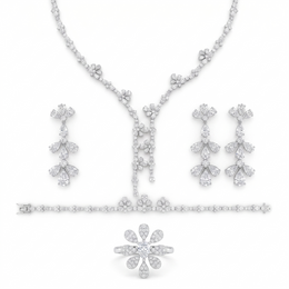 American Diamond Floral Drop Complete Jewelry Set in 925 Sterling Silver