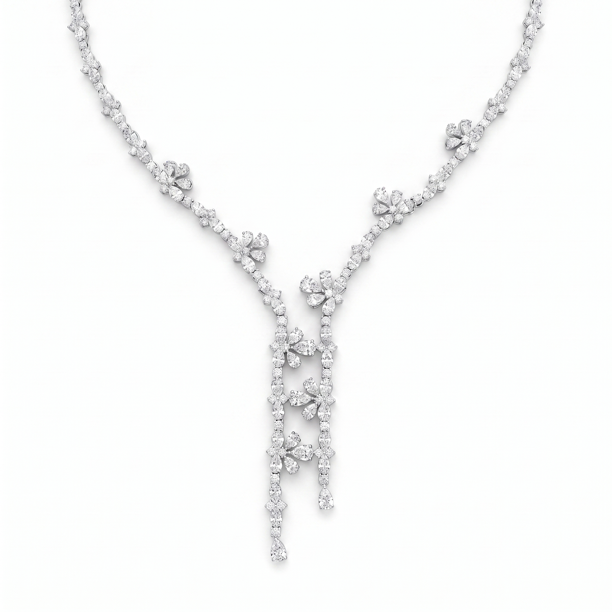 American Diamond Floral Drop Complete Jewelry Set in 925 Sterling Silver