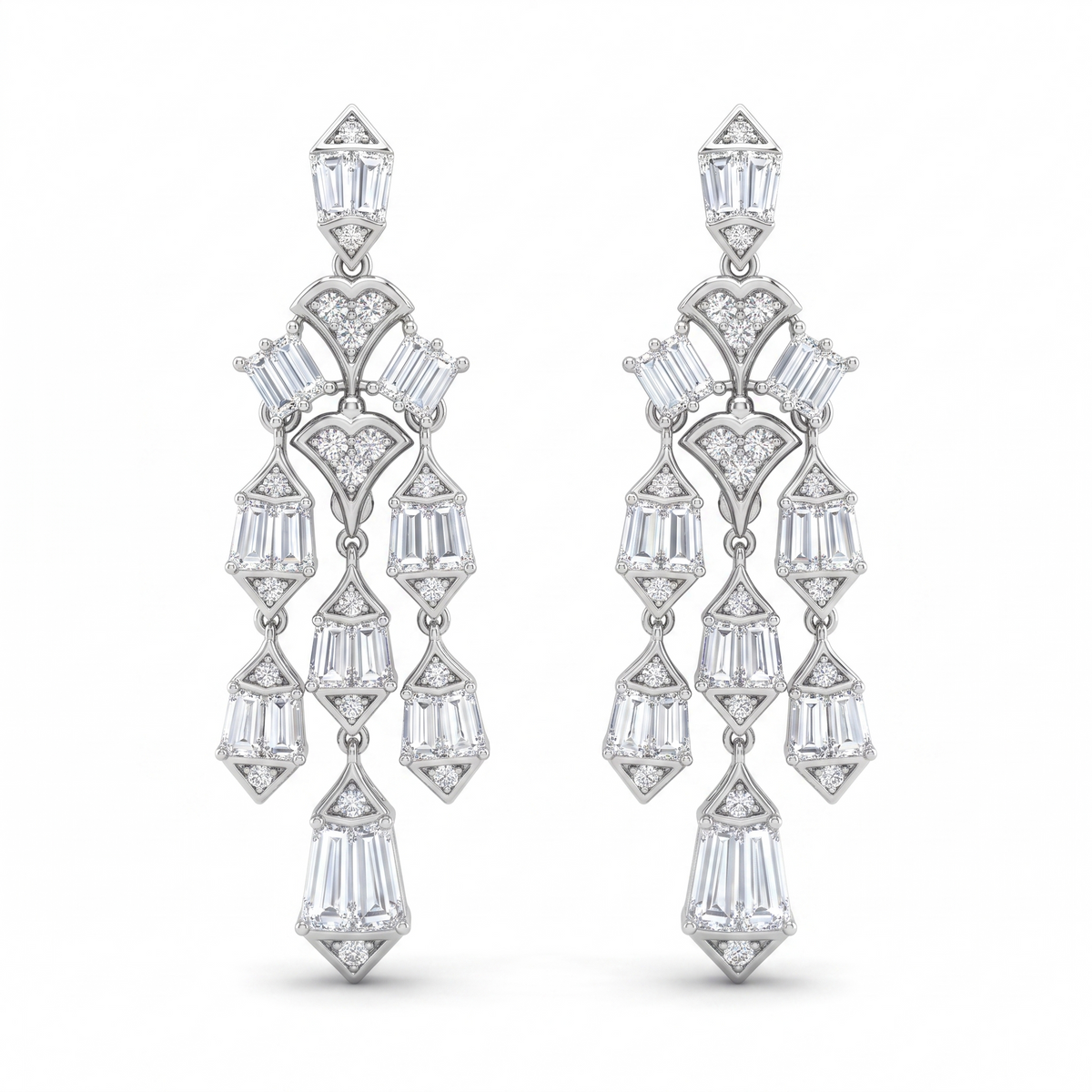 American Diamond Art Deco Baguette Complete Jewelry Set in 925 Sterling Silver