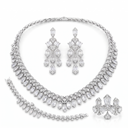 American Diamond Art Deco Baguette Complete Jewelry Set in 925 Sterling Silver