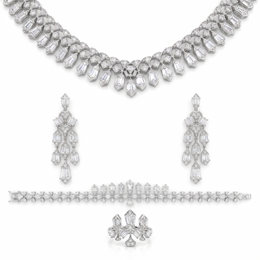 American Diamond Art Deco Baguette Complete Jewelry Set in 925 Sterling Silver