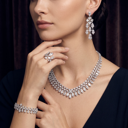American Diamond Art Deco Baguette Complete Jewelry Set in 925 Sterling Silver