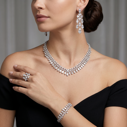 American Diamond Art Deco Baguette Complete Jewelry Set in 925 Sterling Silver