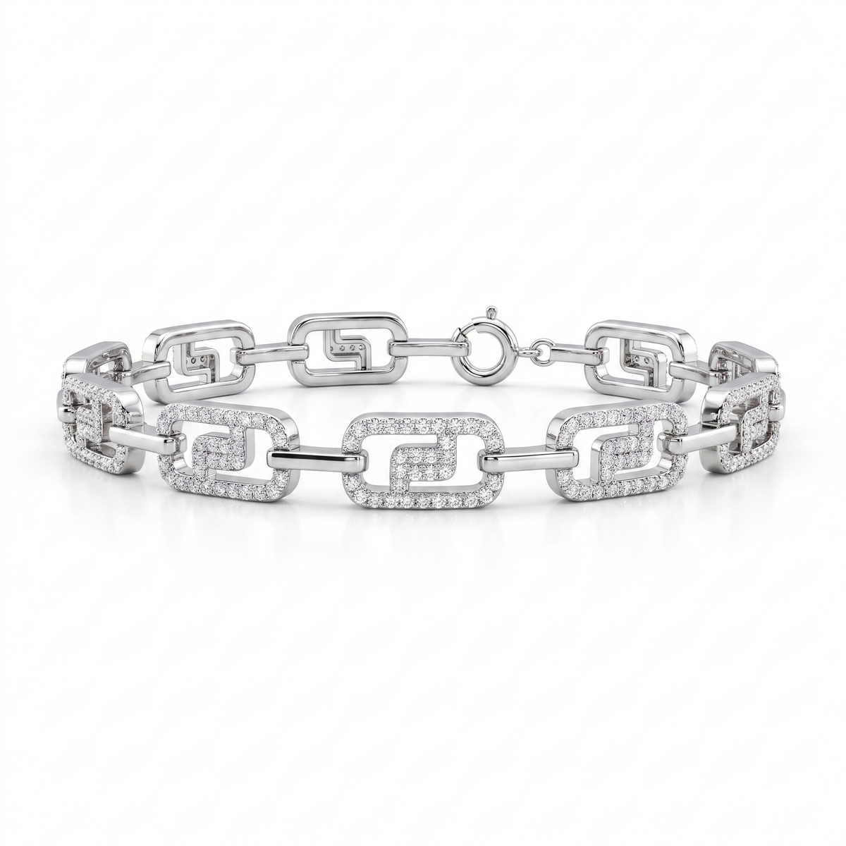 American Diamond Geometric Link Bracelet in 925 Sterling Silver Main image