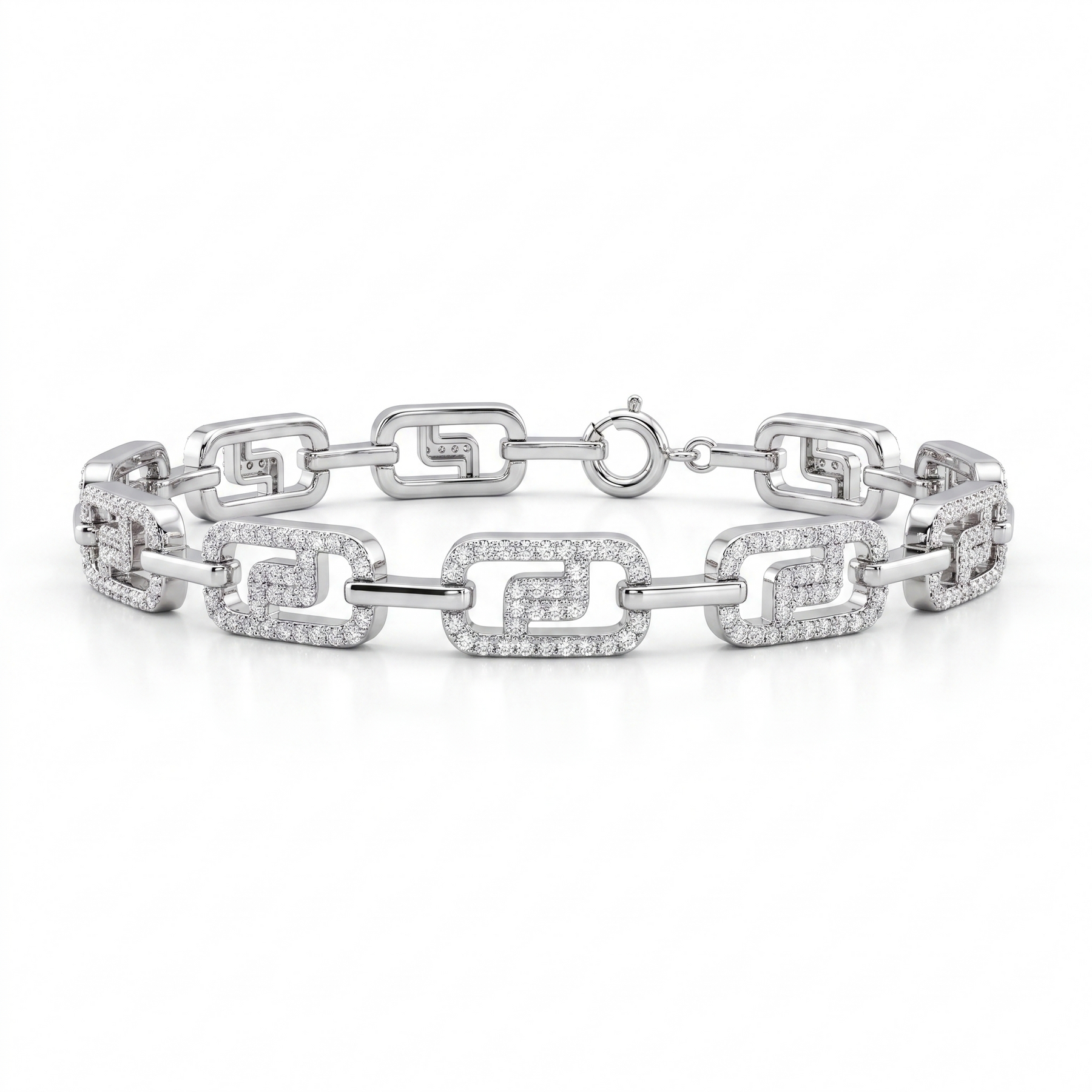 American Diamond Geometric Link Bracelet in 925 Sterling Silver