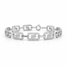 American Diamond Geometric Link Bracelet in 925 Sterling Silver