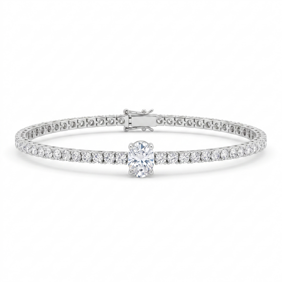 American Diamond Oval Center Tennis Bracelet in 925 Sterling Silver Main image