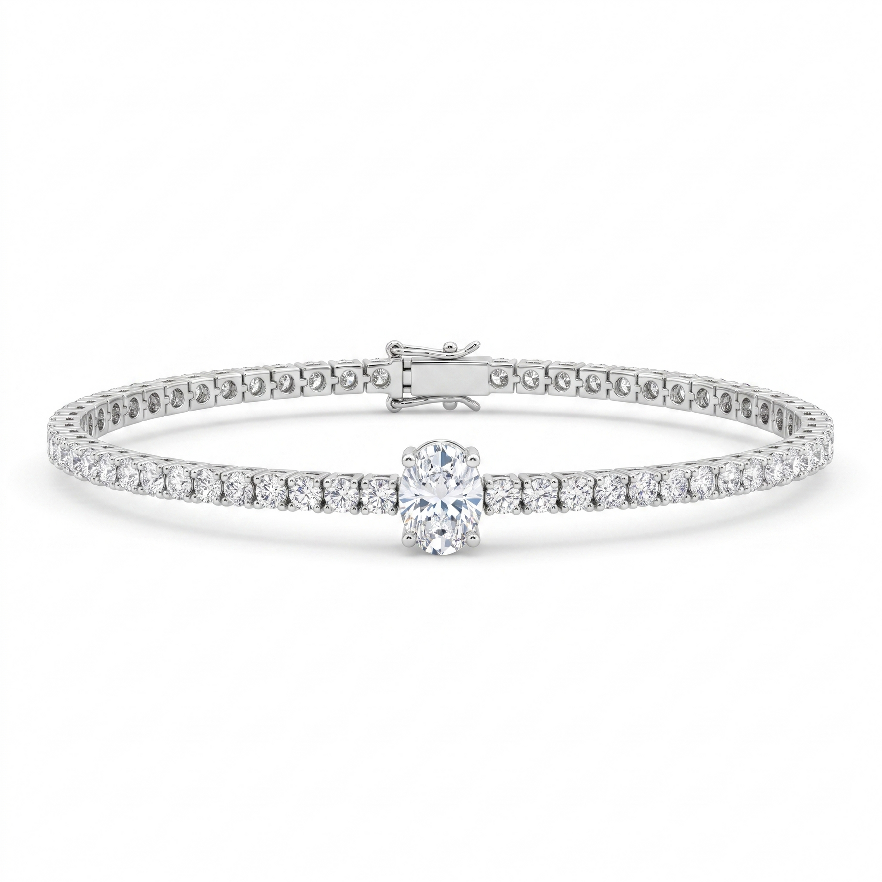 American Diamond Oval Center Tennis Bracelet in 925 Sterling Silver