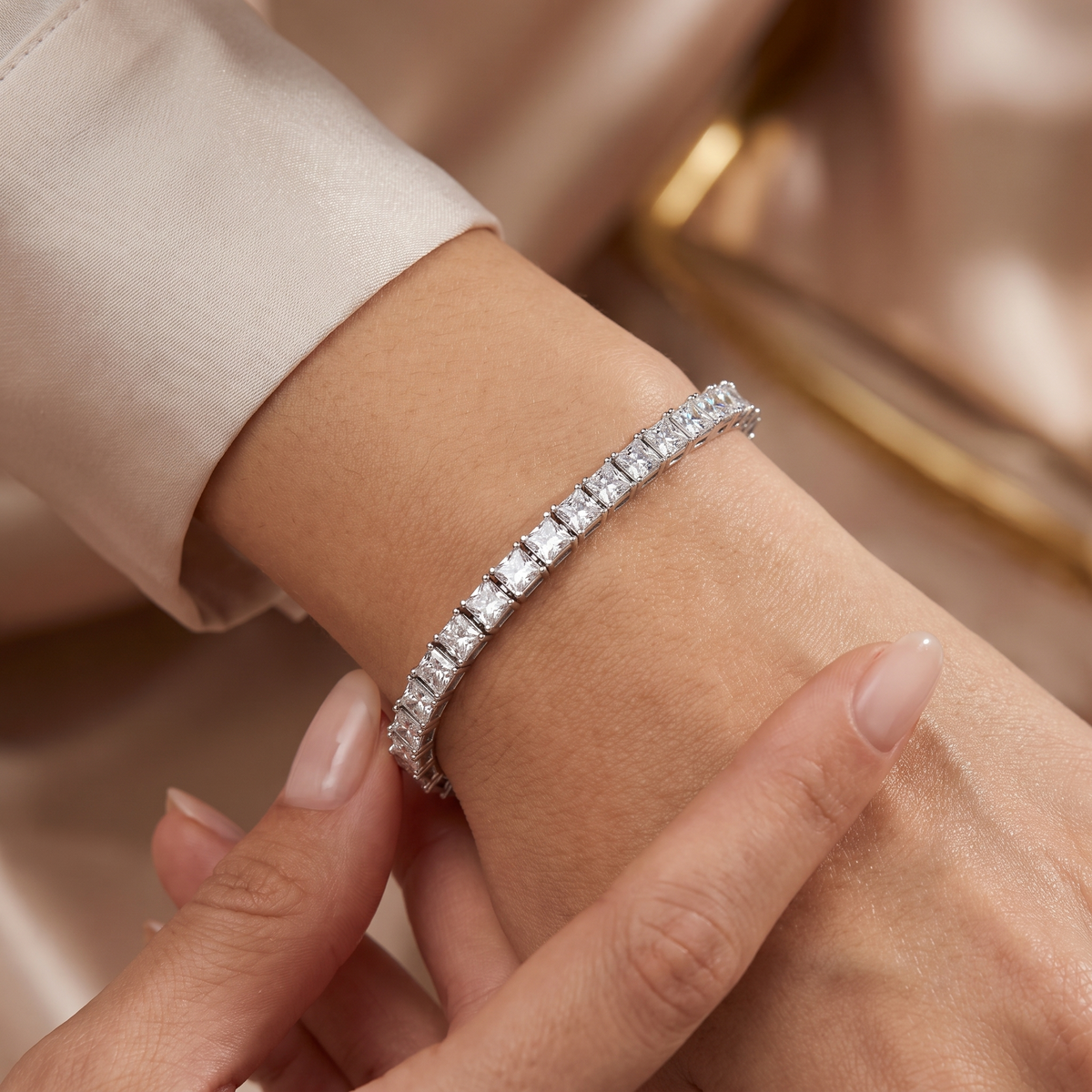 American Diamond Princess-Cut Tennis Bracelet in 925 Sterling Silver