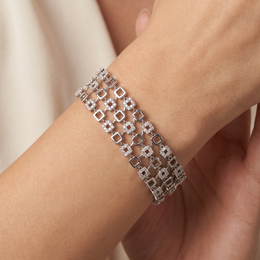American Diamond Multi-Row Geometric Statement Bracelet in 925 Sterling Silver