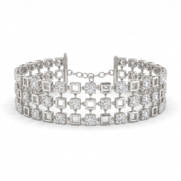 American Diamond Multi-Row Geometric Statement Bracelet in 925 Sterling Silver