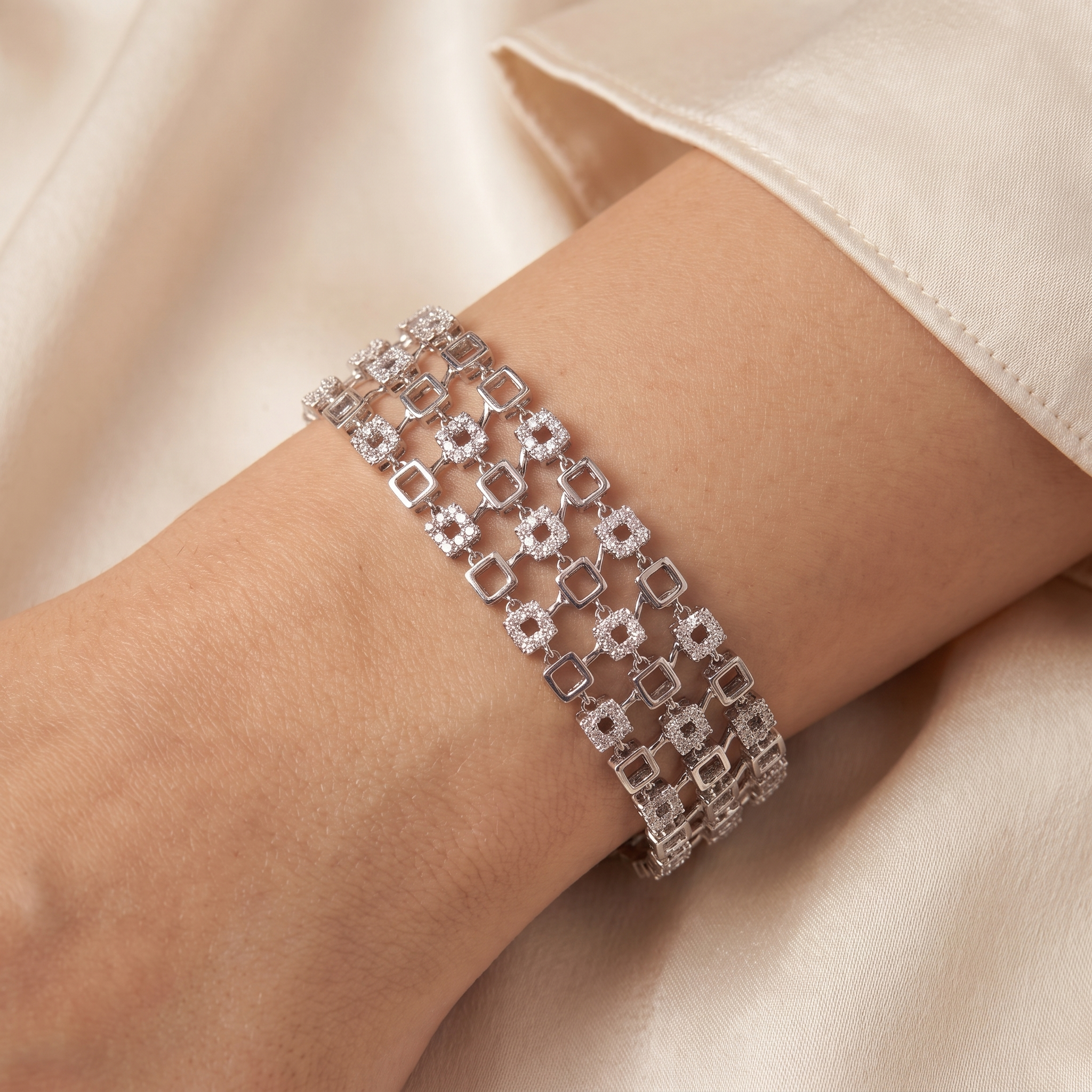 American Diamond Multi-Row Geometric Statement Bracelet in 925 Sterling Silver Secondary image