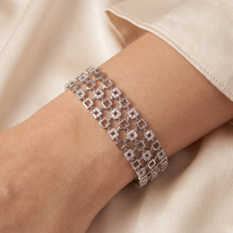 American Diamond Multi-Row Geometric Statement Bracelet in 925 Sterling Silver