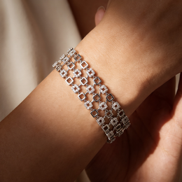 American Diamond Multi-Row Geometric Statement Bracelet in 925 Sterling Silver