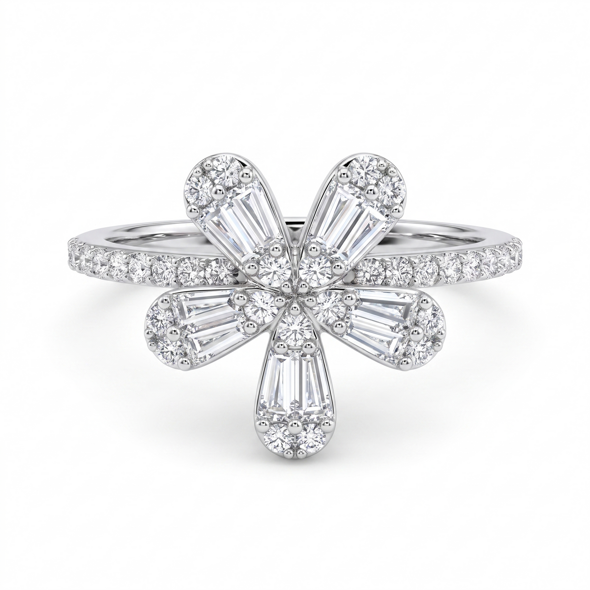 American Diamond Floral Leaf Complete Jewelry Set in 925 Sterling Silver